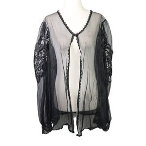 Vintage 80s black sheer mesh lace lingerie top XL